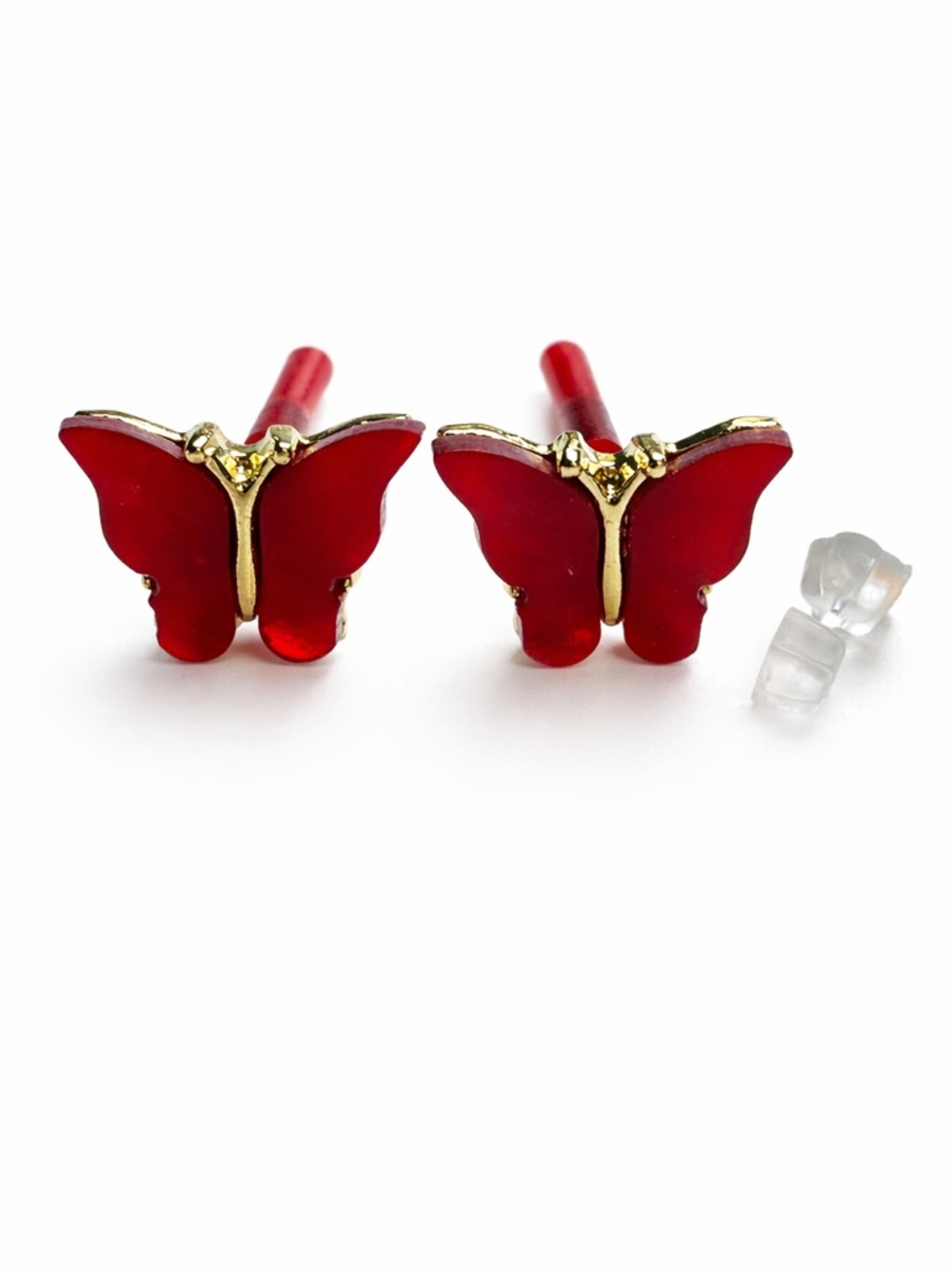 Red Butterfly Stud Earrings - Gold Trim